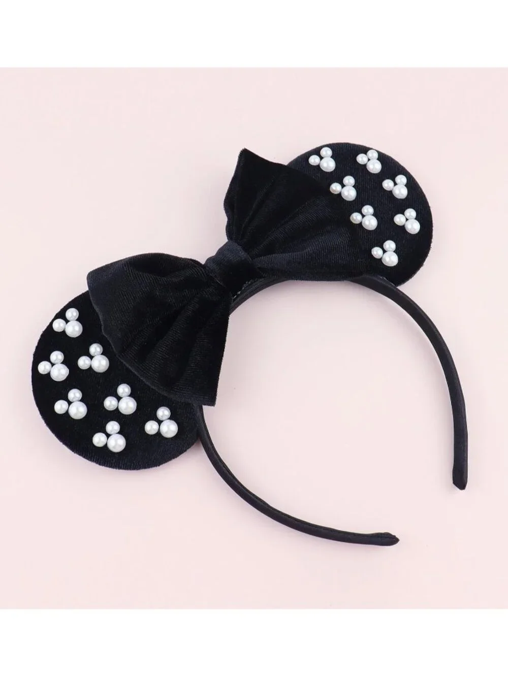Women Balck White Polyester Velvet Mickey Mouse Halloween Costume Headband